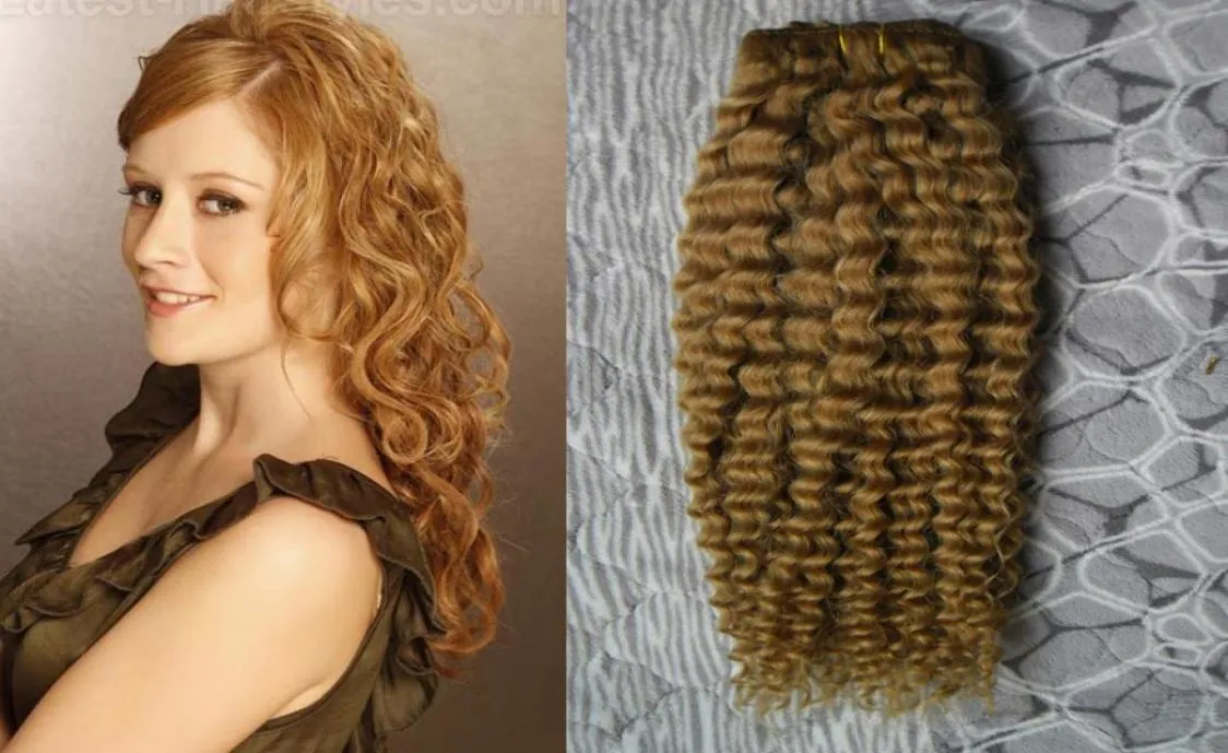 27 Strawberry Blonde Kinky Curly Clip w przedłużanie włosów 100G 7pcs Klip w naturalnych kręconych brazylijskich przedłużanie włosów 6225668