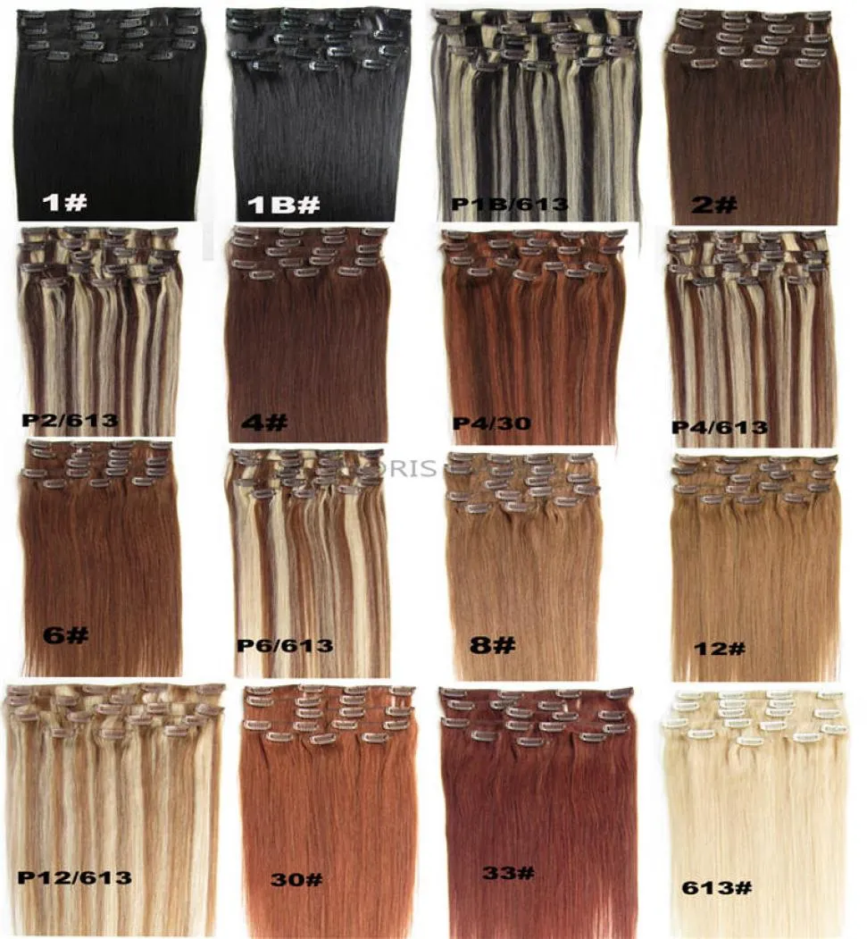 16-24 inch Blond Zwart Bruin Zijdeachtig Recht Clip-in Human Hair Extensions 70g 100g Braziliaans Indiaas remy-haar voor volledig hoofd5132347