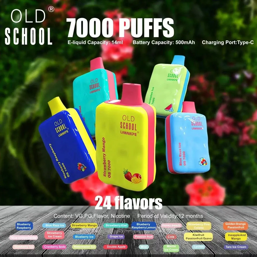 Original Old School Tornado Puff 7000 Puffs 7K Dispossables Vapes Pen Puff 7000 Elektroniska cigaretter 14 ml POD Mesh COIL RECHARGEABLE LUFT-Justerbar 0% 2% 3% 5% DITECH