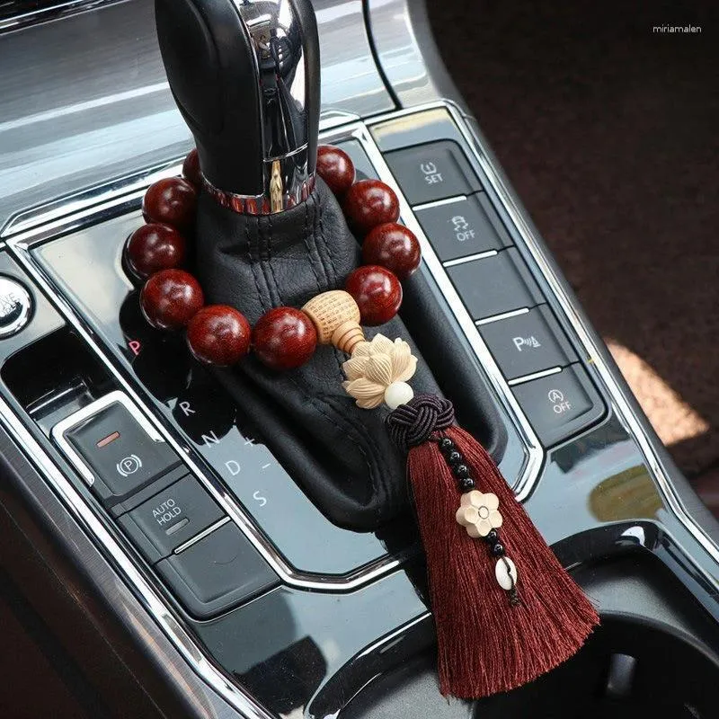Portachiavi in palissandro lobulare naturale decorazione per auto perline ornamento pendente loto Buddha della pace regali per uomini e donne