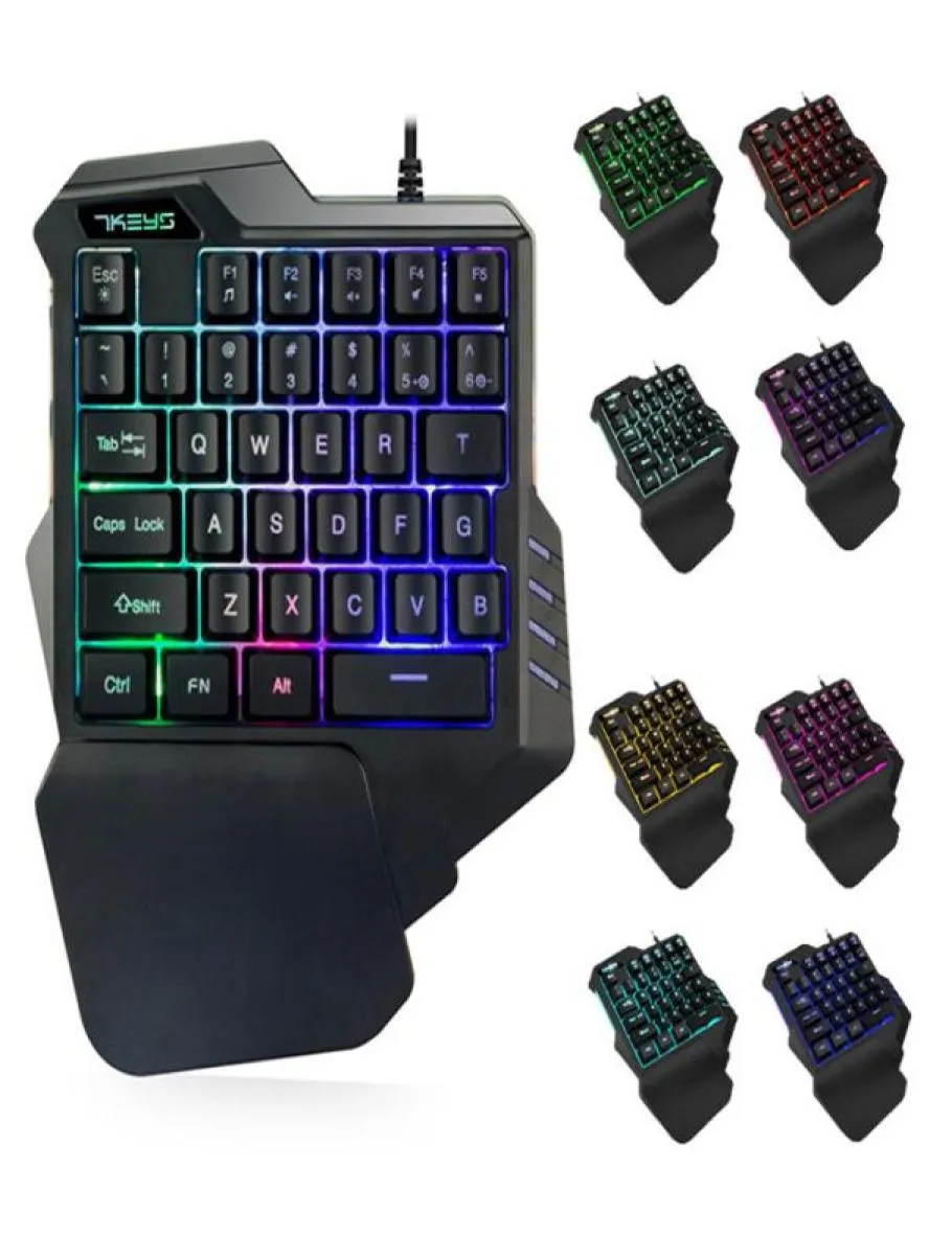 Teclado profissional para jogos com fio colorido RGB LED retroiluminação 35 teclas Teclado de membrana com uma mão teclado mecânico gamer Keypad9915926