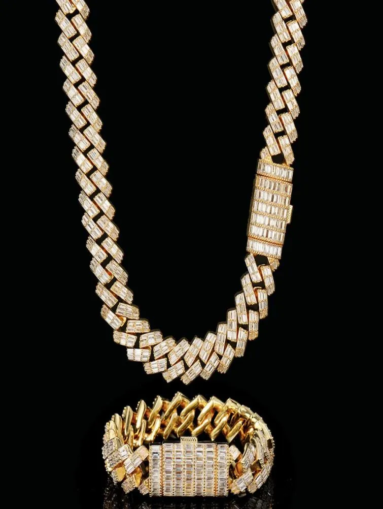 18mm 1624 pouces or argent couleurs glace sur CZ pierre chaîne cubaine collier Bracelet rappeur bijoux de rue pour Men4763902