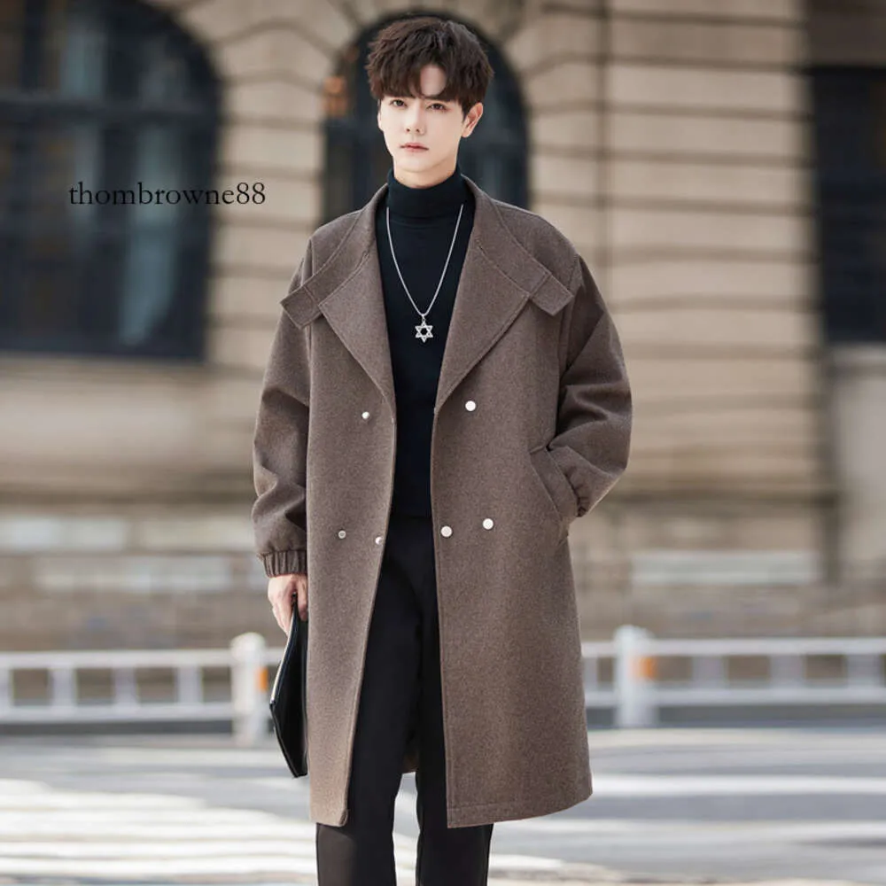 2023 Молодежное шерстяное пальто средней длины, корейская мужская однотонная ветровка для отдыха на открытом воздухе