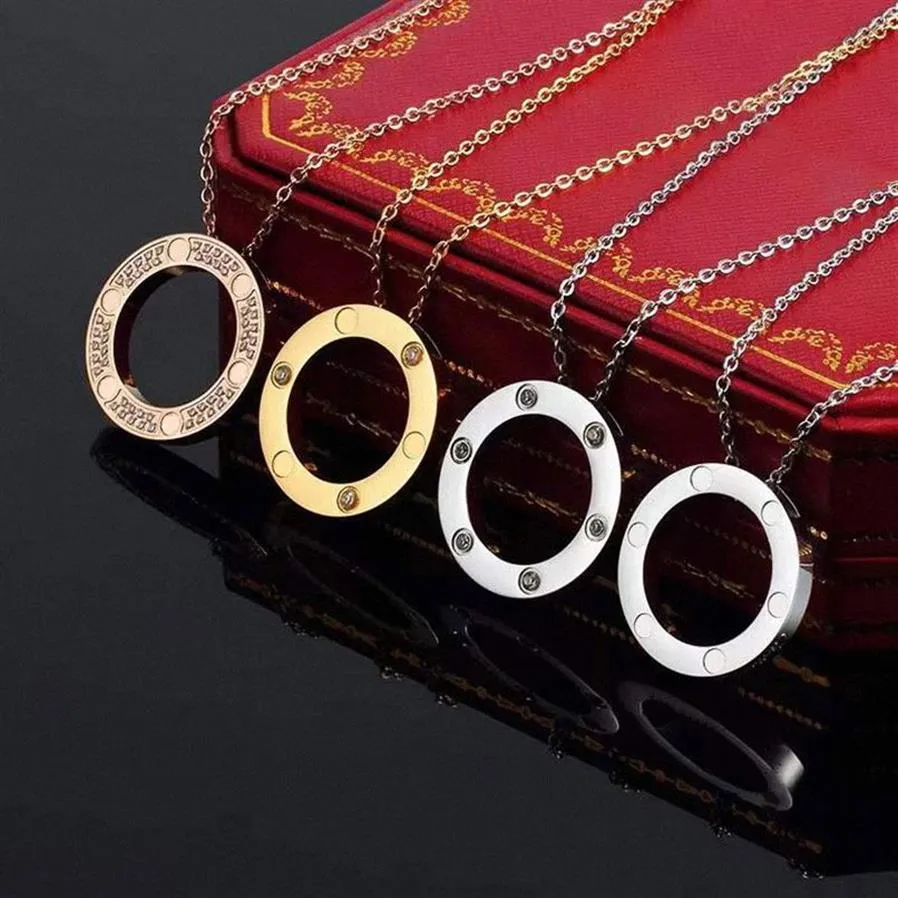 Colliers d'amour classiques grand anneau pendentif diamant collier mode femmes hommes or argent couple avec boîte rouge243j