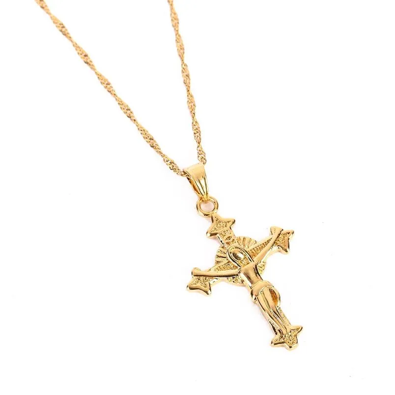 Wysokiej jakości Jezus Head Cross Naszyjniki złoty kolor 22K Urok wisiorek dla kobiet mężczyzn fabryka biżuterii Whatle Jewel Crucifix God232r