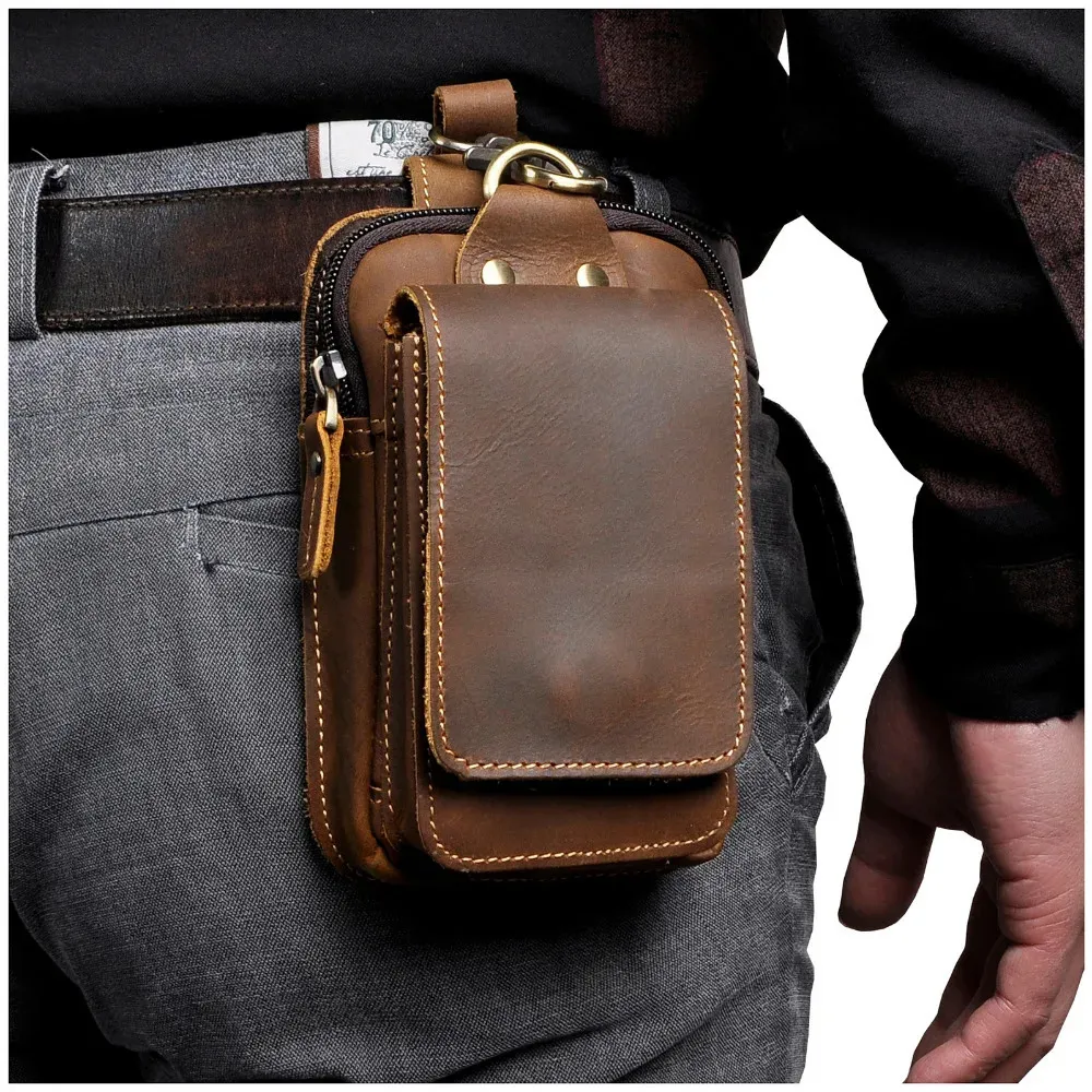 Fashion Quality Leather Small Summer Pouch Hook Design Waist Pack Bag Cigarette Case 6 Phone Pouch Waist Belt Bag 1609 231229