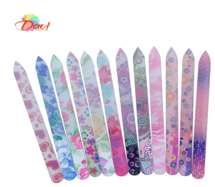 50Pcslot Glass Nail File Durable Crystal new flower pattern Manicure Files Tool1361187