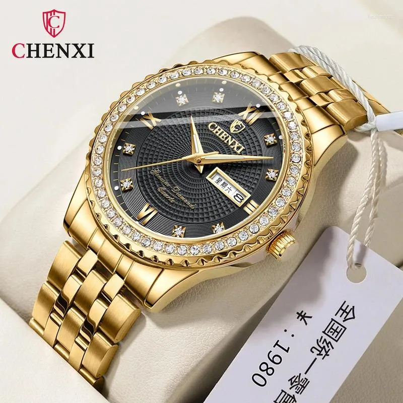 Wristwatches CHENXI 8215 Men Watch Stainless Steel Top Quality Luxury Push Button Hidden Clasp Waterproof Luminous Date Week Sport