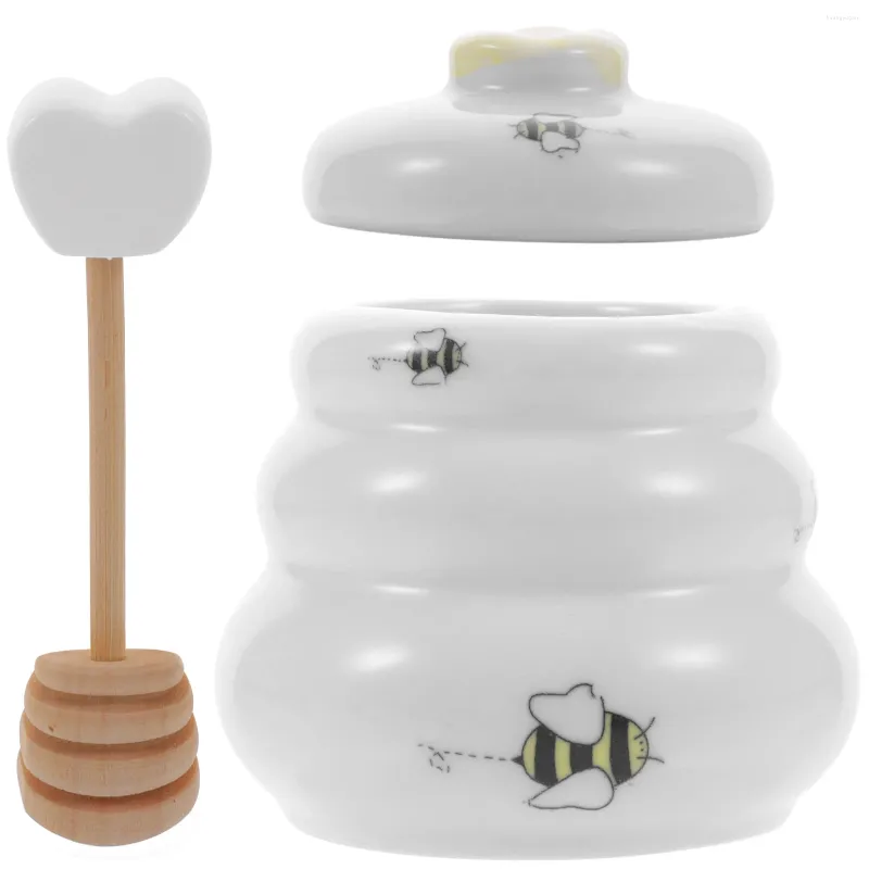 Set di stoviglie Barattolo di miele con bastoncino Contenitore per snack in ceramica Teiera Contenitori per mestolo in ceramica