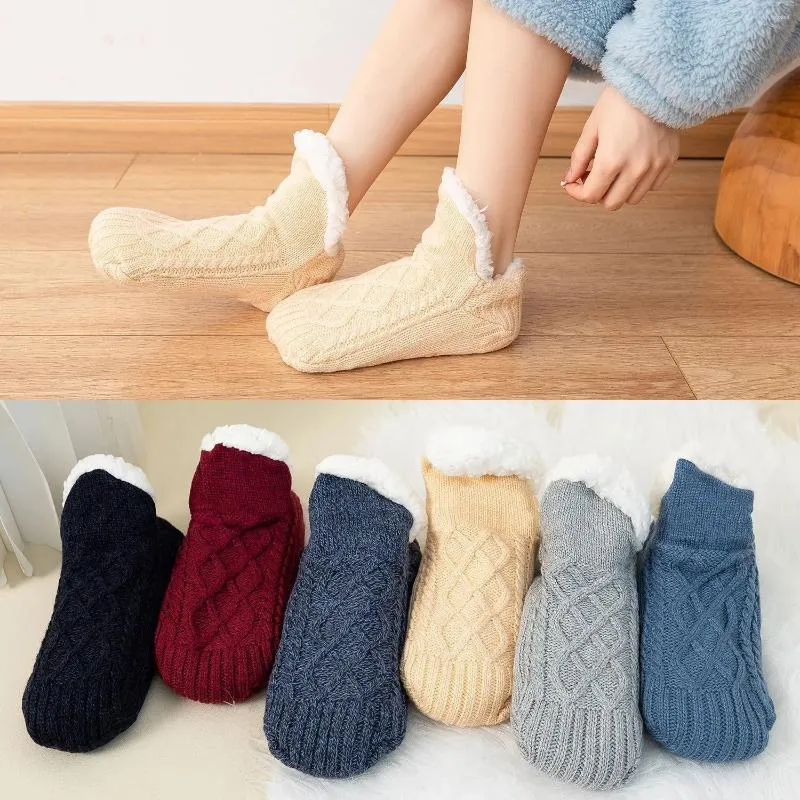 Hausschuhe WTEMPO Damen Gestrickte Slipper Socken Gemütliche Fuzzy Rutschfeste Herren Winter Indoor Double Layer Schlafzimmer Hausschuhe