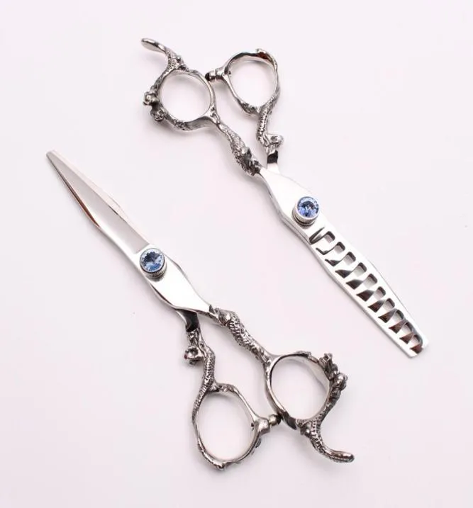 6quot 440C Customized Logo Blue Gem Professional Human Hair Scissors Cutting or Thinning Shears Barberquots Hairdressing Shear5591767