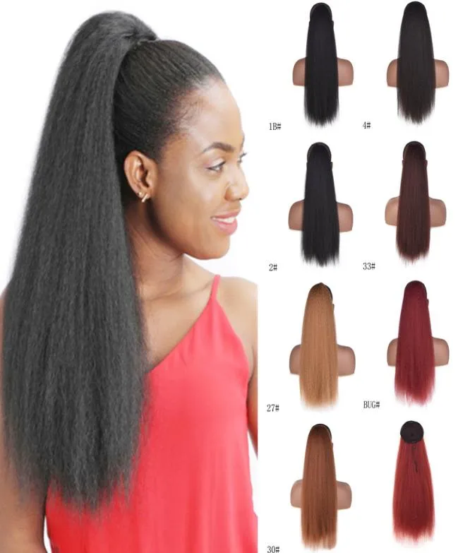 Długie sznurking kukurydziany Kucyk Kucyk 22 -calowy bouffant syntetyczny afro perwersyjne kręcone włosy dla kobiet czarny brązowy kolor4771550
