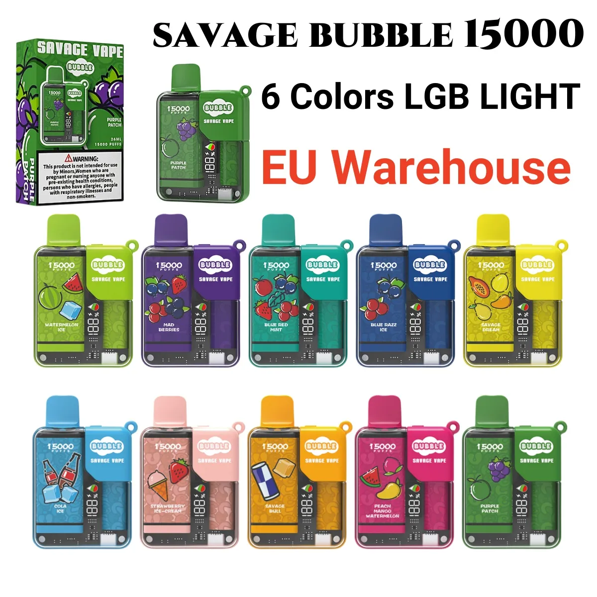 本物のサベージバブルパフ15000 Vape Desechable Eu Warehouse in Stock 28mlジュースフレーバーメッシュコイルチャイルドロックスマートディスプレイvs Vape 12000 Bang Box 12000