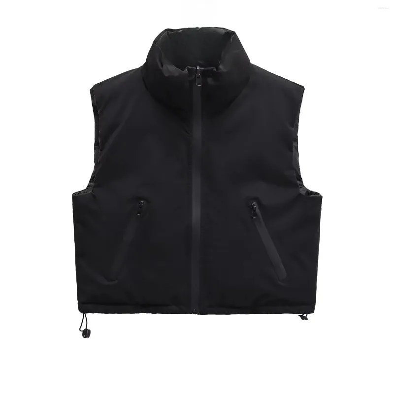 Gilet da donna Donna Piumino nero Dolcevita vintage Zip Up Giacca corta reversibile 2024 Autunno Inverno Donna Giù Cappotto