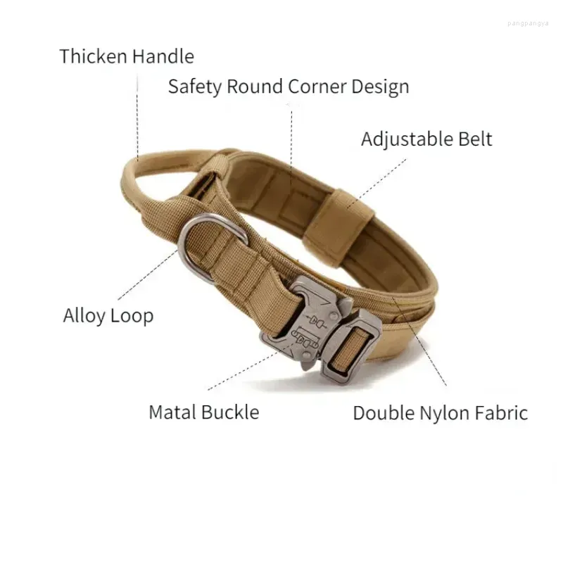 Colliers de chien crochet poignée durable boucle boucle en alliage accessoires pour chiens collier tactique formation militaire réglable pour grand renforcé