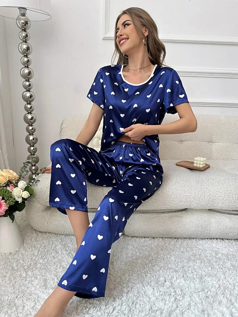 Kvinnors sömnkläder 2024 2st Women Party Dress Satin Pyjamas Set Sexig Polka Dot Sling Top Pants Homewear Silk Soft Luxury Nightie