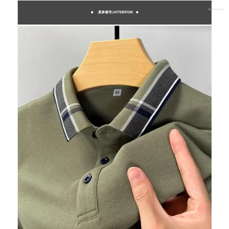 Erkek Polos Pamuk Uzun Kollu T-Shirt Yakası Düz ​​Renk Sonbahar Top Gevşek Bahar ve Klasik Marka İş Polo Gömlek