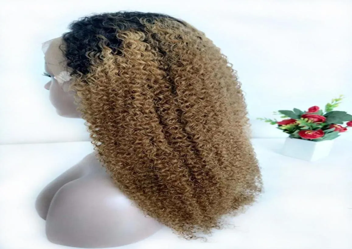 1B27 Honey Blonde Lace Front Wig Raw Indian Kinky Curly Ombre Human Hair Colored Wigs Pre Plucked Blonde Curly T Part Frontal Nat7578407