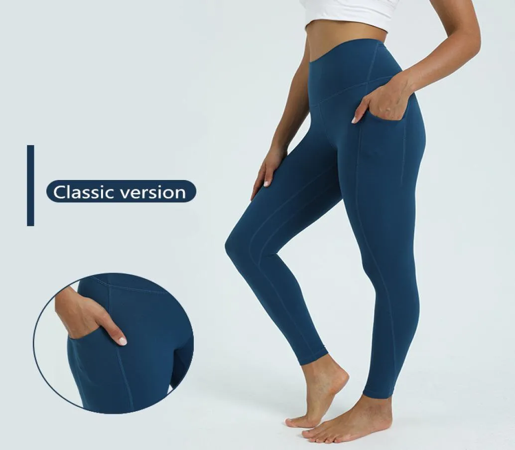 AL Sports Yoga Pants Women039s Collant a vita alta con doppie tasche laterali Pantaloni fitness da jogging e da equitazione all'aperto Indossando Casua9461819