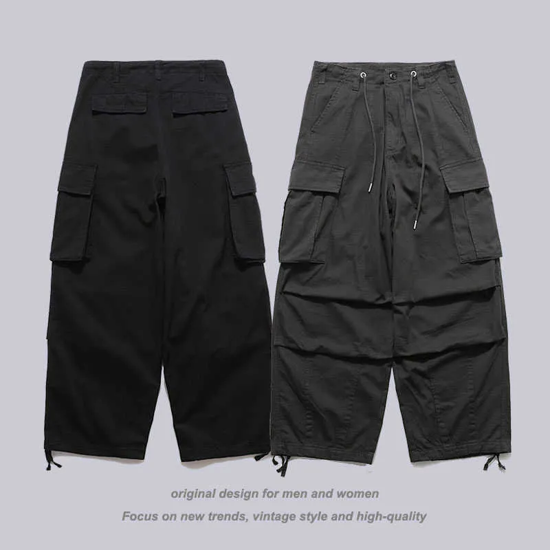 TKPA HARAJUKU Street Work Wear Casual Pants for Men and Women Lose Straight Ben Wide Par mångsidig lång