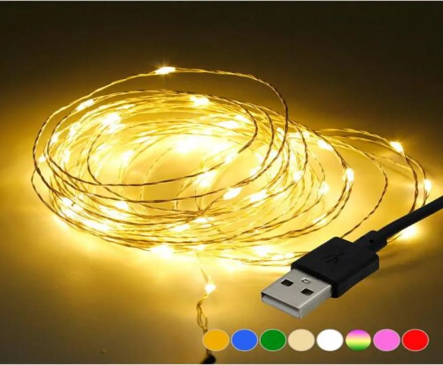 5m 165ft 50LEDS LED -stränglampor USB -driven koppar Silver Wire Fairy Garland String Light For New Year Wedding Chile Decor9576135