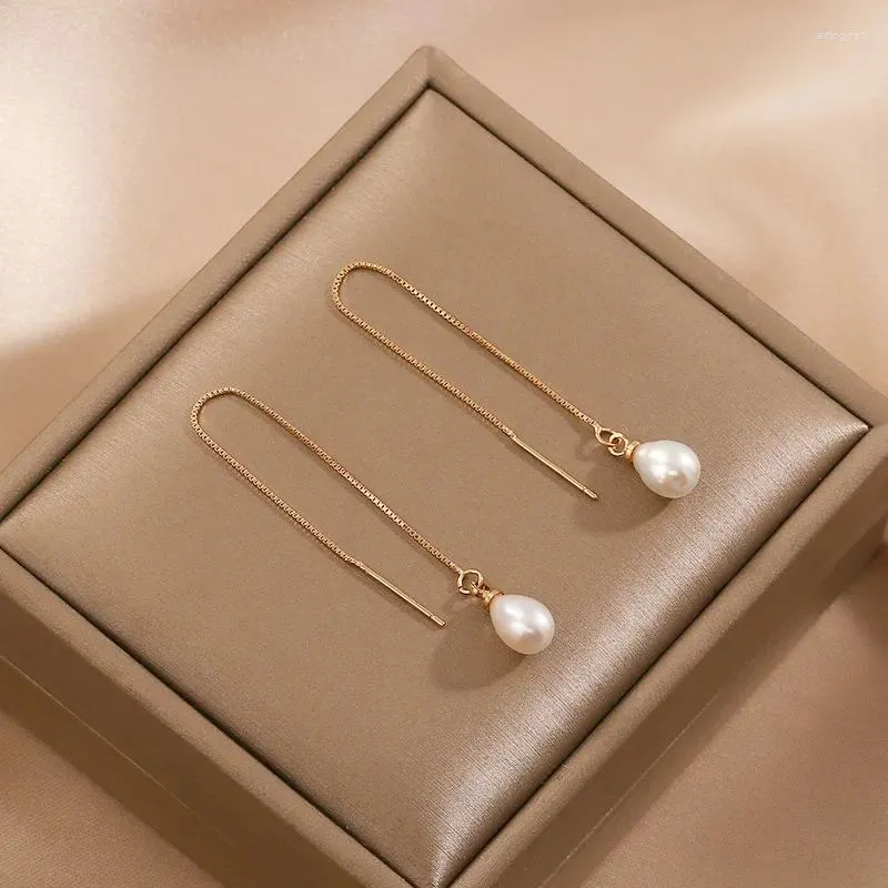 Boucles d'oreilles pendantes en argent Sterling 925, fils d'oreille de 10.5cm, goutte de perles pour femmes, bijoux de tempérament et de Style à la mode