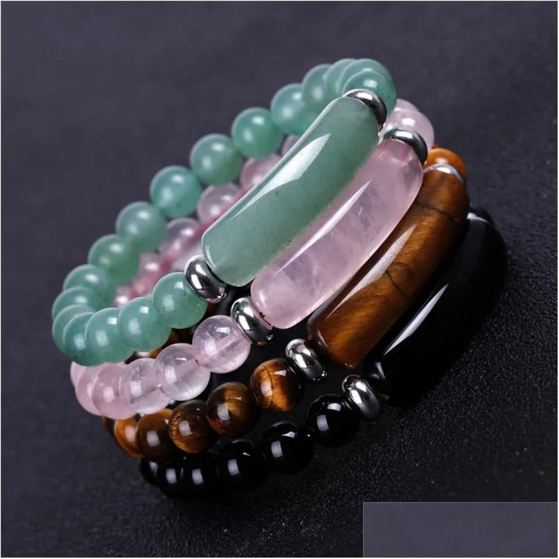 Bracelet en pierre naturelle perlée Oeil de tigre Agate Pierres précieuses Brins de perles Femmes Hommes Bracelets Bracelet Manchette Fine Bijoux De Mode Will et S Dhkiz