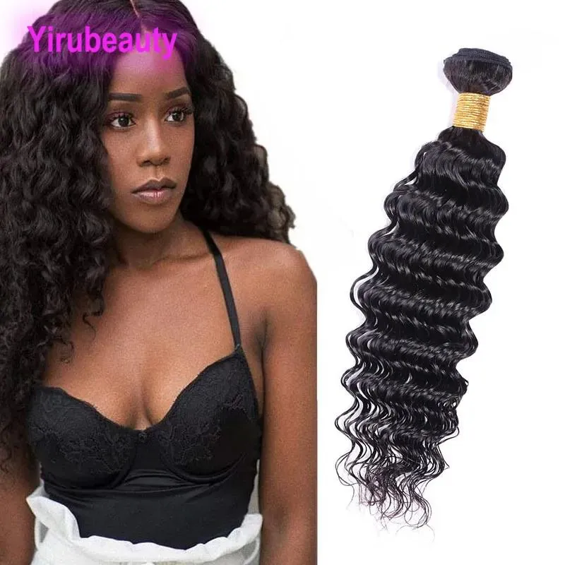 Wefts Peruvian Unprocessed Human Hair Extensions Natural Black 1030inch Deep Wave Curly Virgin Hair Bundles One Piece/lot Hair Wefts