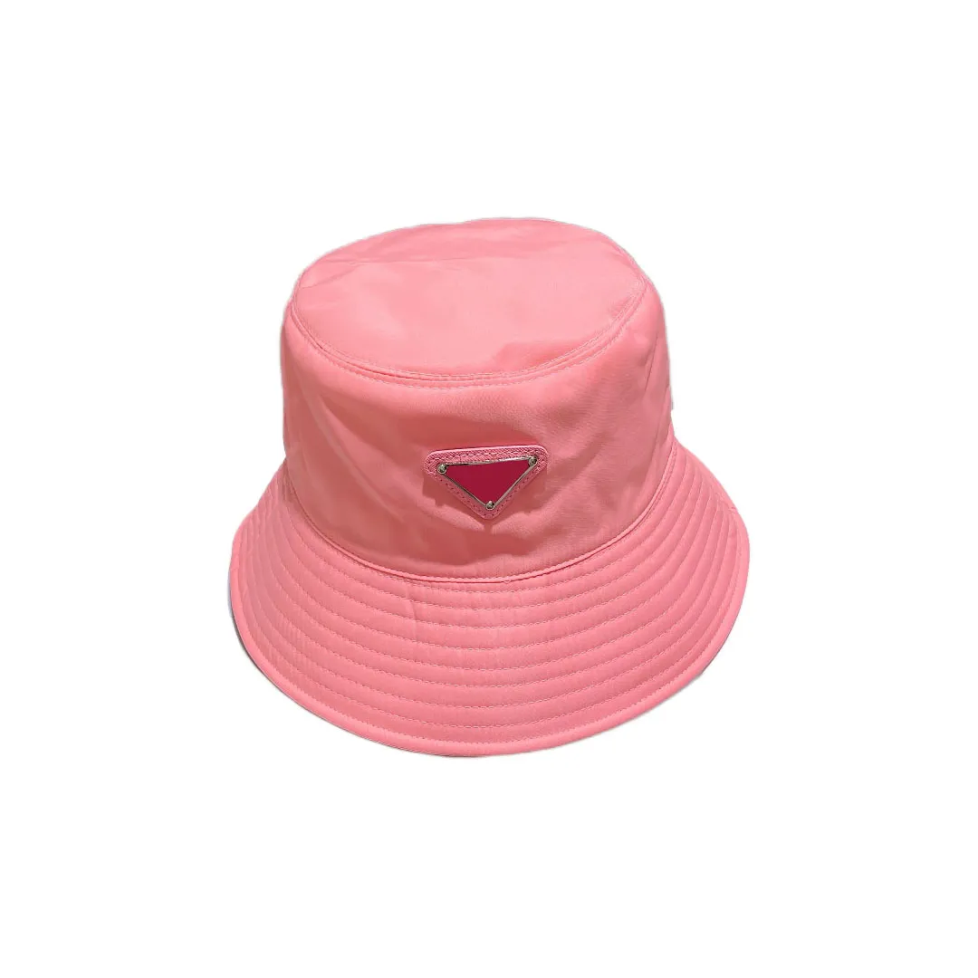 Women's Fashion Bucket Hat Candy Color Hundred Letter Metal Triangle Sign Anti wrinkle Designer Sunshade Beach Hat