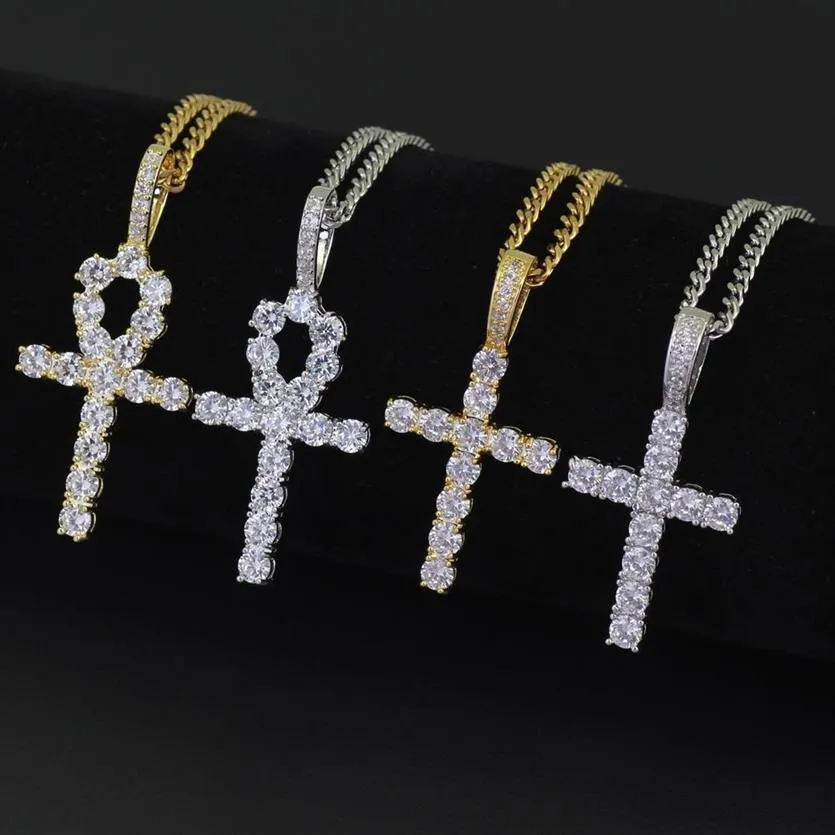 Iced Out Pendant Necklace Mens Gold Hip Hop Anka Cross Halsband smycken med 3 mm kubansk länkkedja1952