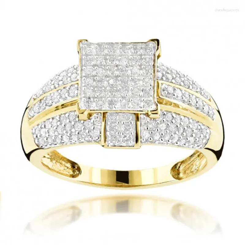Klusterringar attraktiva charm guldfärger fyrkantig geometri för kvinnor trendiga metall inlagd vit sten bröllop engagemang smycken