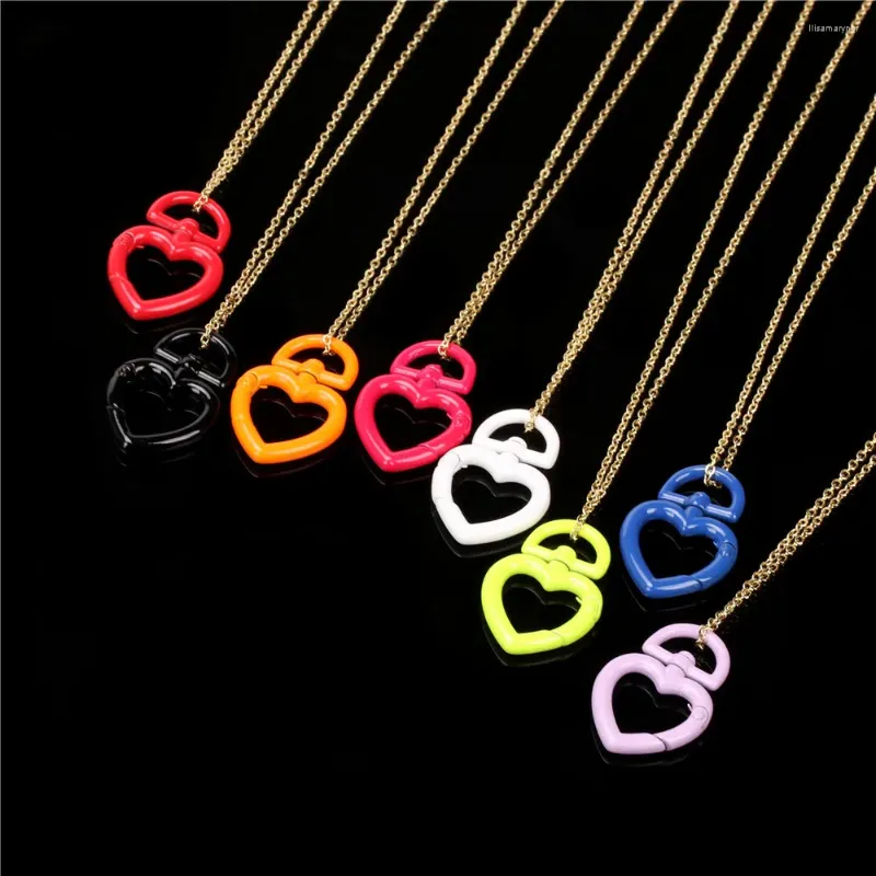 Hanger Kettingen Trendy Liefde-vorm Charme Spuitverf Snoep Kleuren Effen Kleur Hart Ketting Vergulde Ketting Voor Vrouw Kerstcadeau