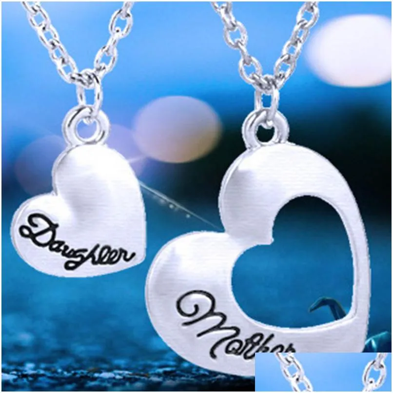 Colliers pendentif coeur de mode collier mère et fille épissage Double coeurs pendentifs chaîne colliers bijoux livraison directe Dhp1P