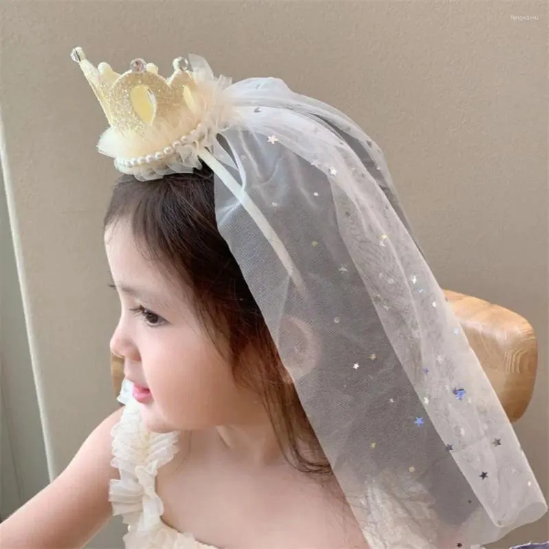 Hair Accessories Hollow Crown Gauze Headband Gift Pearl Rhinestone Happy Birthday Hairband Head Hoop Children