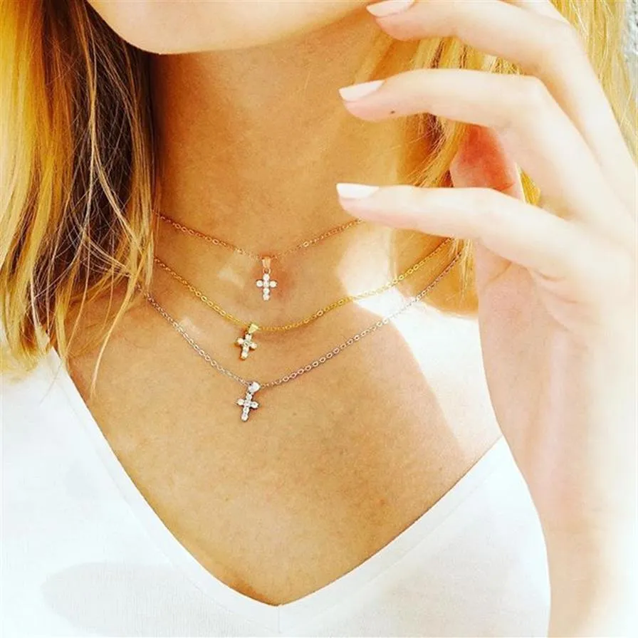 32 8 cm croix pendentif collier ras du cou mignon cz croix charme femmes fille classique simple bijoux mignon adorable 925 argent sterling cross264f