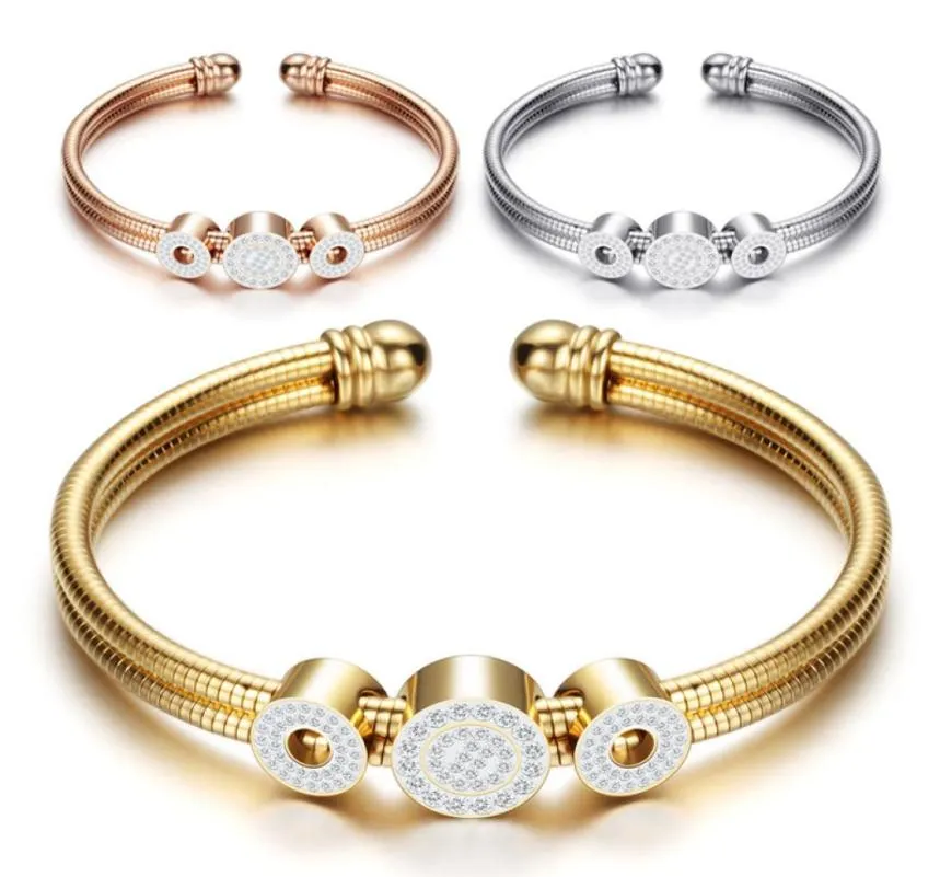 pulseira feminina de aço inoxidável 316l com corrente de elos em ouro rosa com pingente de cristal5986039