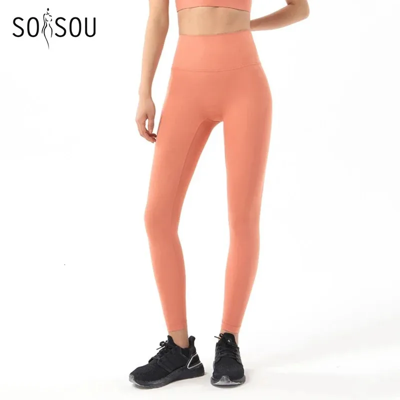 SOISOU Nylon Yoga Pants Gym Leggings Women Girl Fitness Soft Tights High Waist Elastic Breathable No T Line Sports 240102