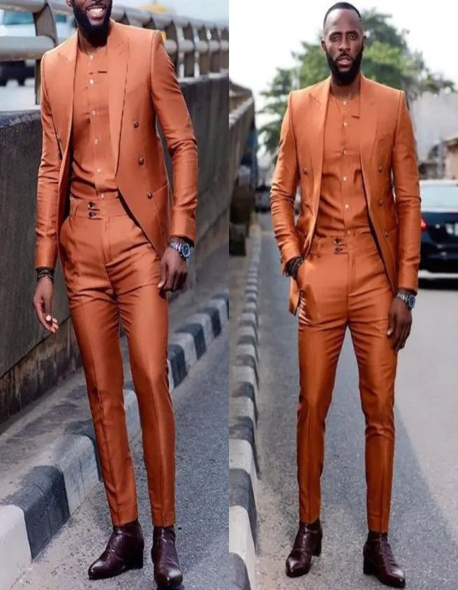 Costume Orange à revers pour hommes, Blazer 2 pièces, Tuxedos, vêtements de fête de mariage, sur mesure, Slim Fit, costume d'affaires 9492280