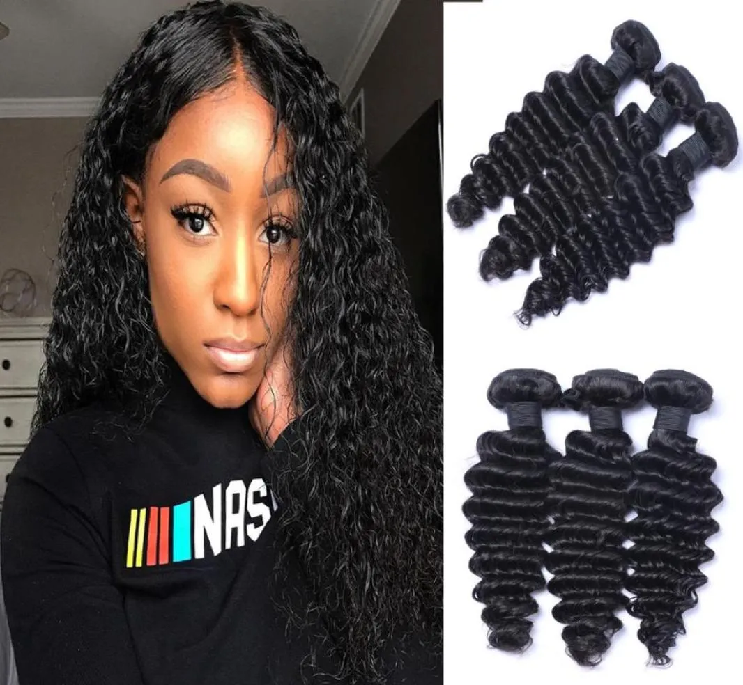 Brésilien Deep Wave Curl 100 cheveux vierges humains non transformés tisse des extensions de cheveux humains Remy tisse des cheveux humains teintables 3 faisceaux9329531