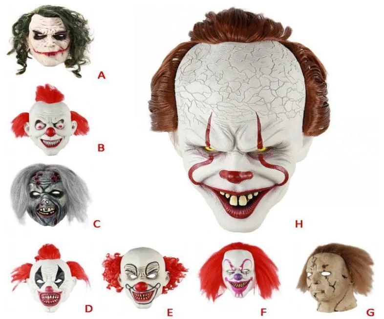 Halloween Scary Clown Mask Długie włosy Duch Scary Maska Props Gduge Ghost Hedging Zombie Mask Realistic LaTex Maski Wystrój imprez 4915195