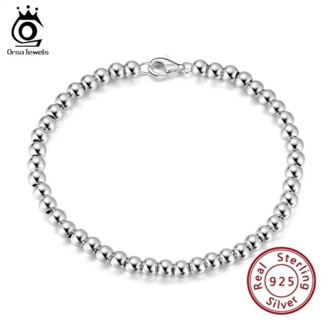 ORSA JEWELS Bracciale in argento sterling 925 fatto a mano con palline rotonde e fili di perline, catena da 4 mm per donna 165 18 20 cm SB103 2201212227275