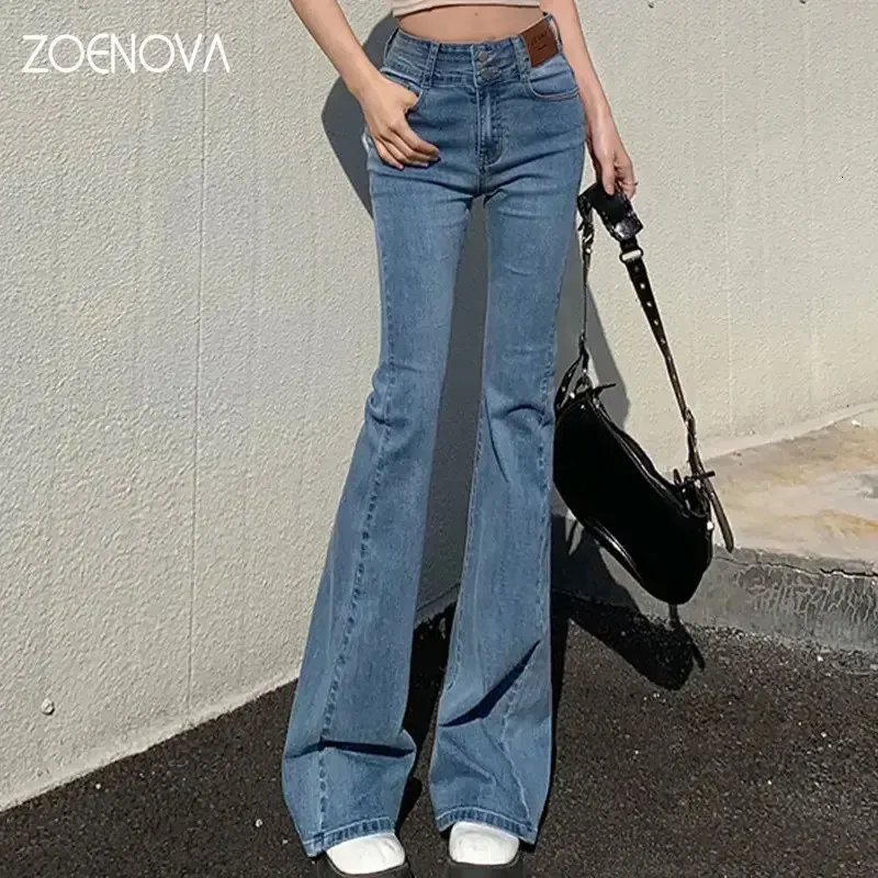 Zoenova Y2K Vackra klockbottnar Xshape Women Full Längd Jeans Wide Leg Pants Spring Vintage Style Flare Byxor 231229