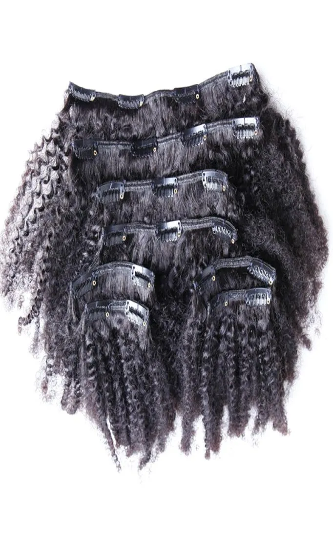 Clip-in human hair extensions 100g natuurlijke kleur Afro kinky clip-ins 8 stuks afro-amerikaanse clip-in human hair extensions8388659