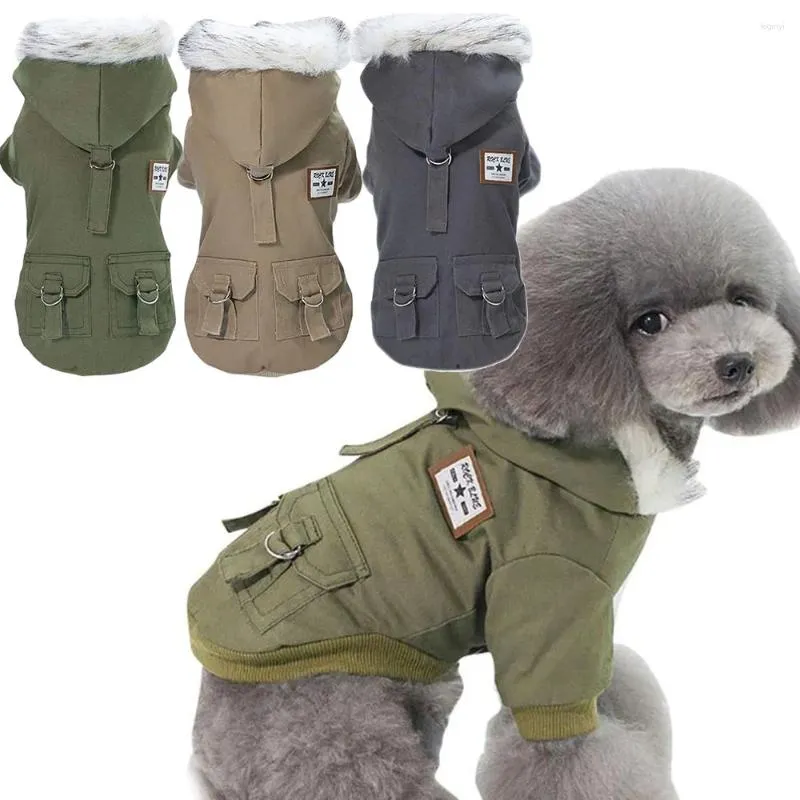 Vestuário de cachorro roupas de inverno quente filhote de cachorro jaqueta casaco para cães pequenos gatos chihuahua yorkie à prova de vento hoodies roupas para animais de estimação traje militar