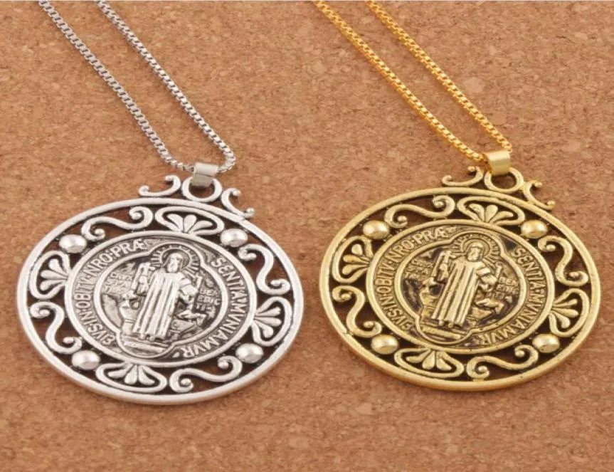 12 pièces rétro Saint benoît de Nursia Patron contre le mal médaille pendentif colliers N1787 24 pouces 2Colors5331858