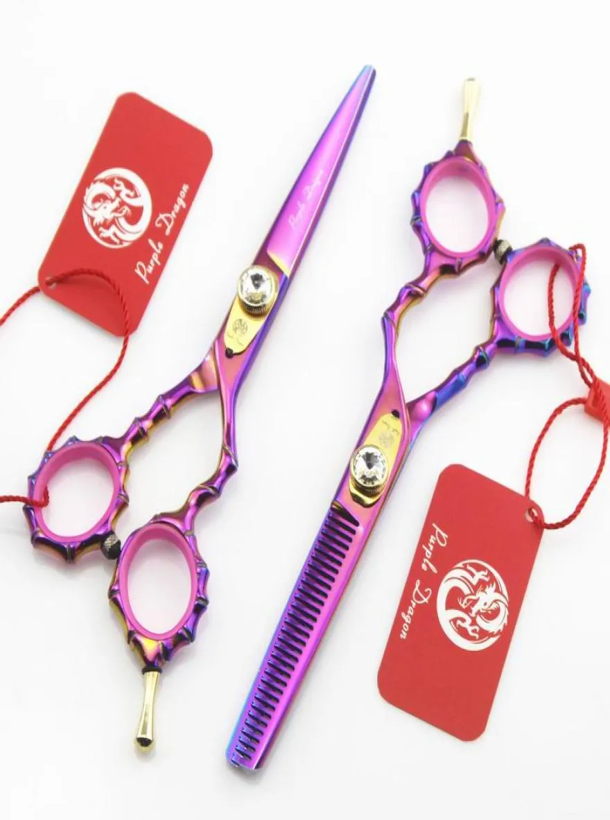 Purple dragon hairdressing cut scissors 55 INCH Gem screw cutting or thinning cheap Simple packing 1PCSLOT NEW5307485
