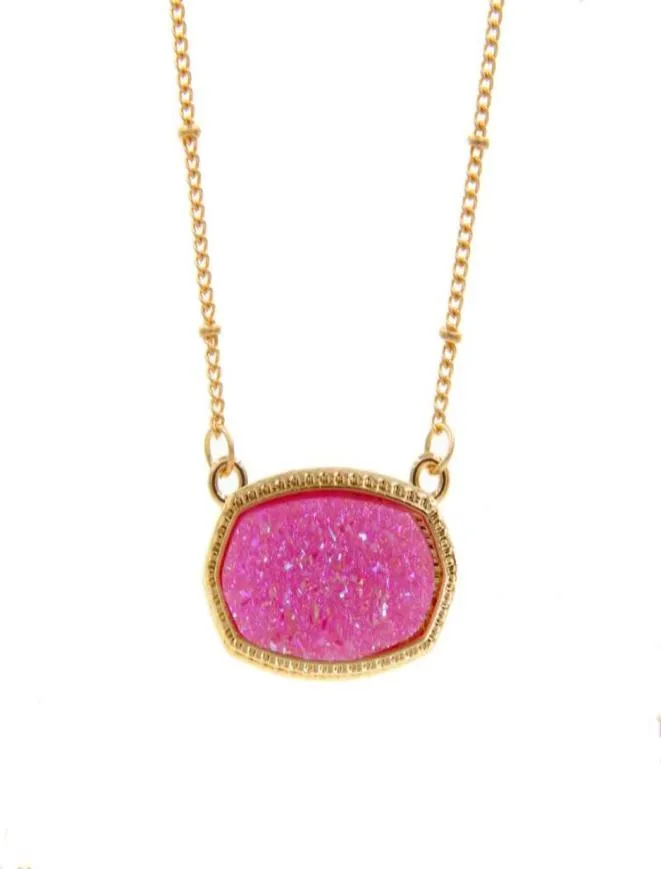 Pendant Necklaces Resin Oval Druzy Necklace Gold Color Chain Drusy Hexagon Style Luxury Designer Brand Fashion Jewelry For WomenPe1514724