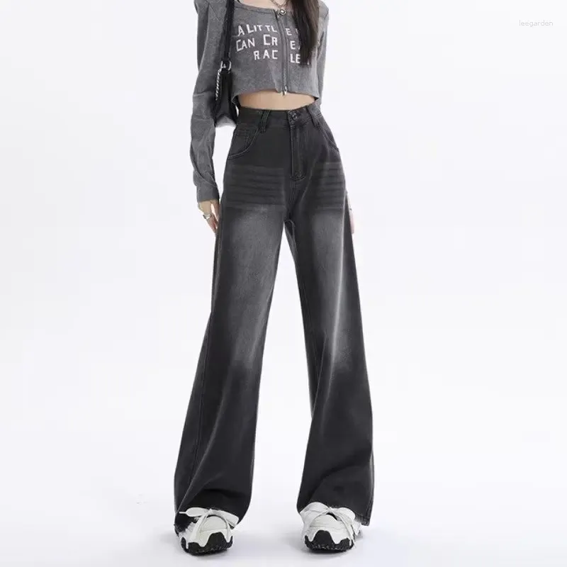 Women's Jeans LEDP Women Make Old High-Waisted Straight Pants Female Design Sense Niche Fashion Stretch