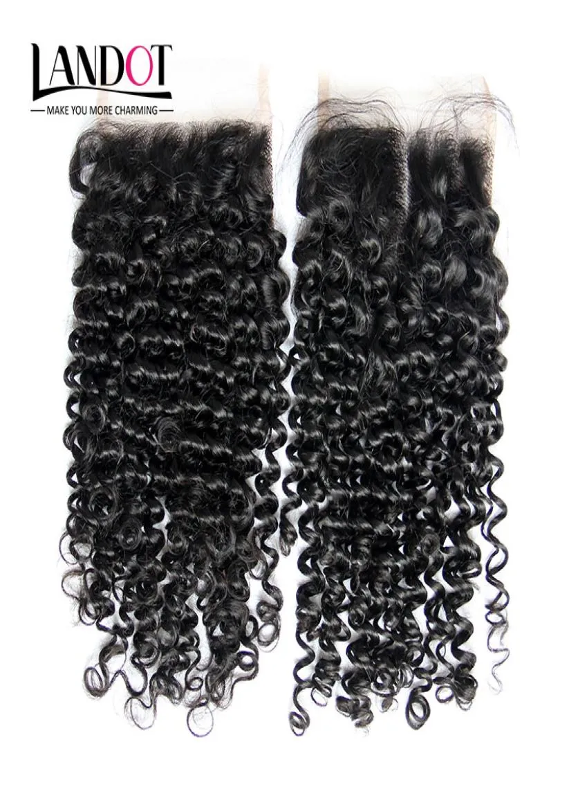 Brezilya kıvırcık bakire insan saçı üst dantel kapanma orta kısım perulu malezya Hint Kamboçya Moğol Deep Scopy Curly4219804