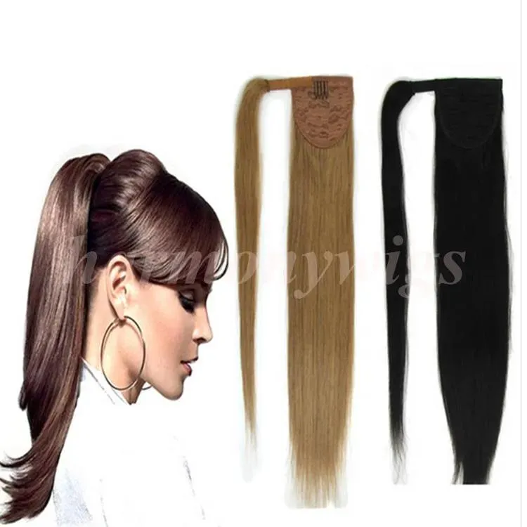 Ponytails Top quality 100% Human Hair ponytail 20 22inch 100g #2/Darkest Brown Double Drawn Brazilian Malaysian Indian hair extensions More